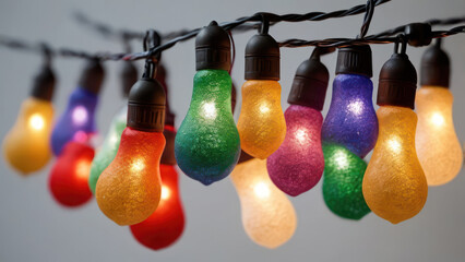  string of multicolored Christmas lights, centered on background.