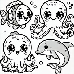 Obraz premium page featuring cute cartoon underwater animals