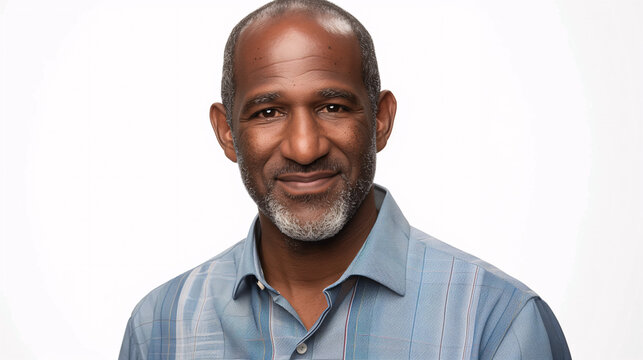 Retrato de hombre maduro con expresi&oacute;n amable y camisa de rayas