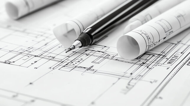 Blueprint with architectural details, construction planning, isolated on white background