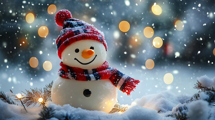 Fototapeta premium Festive Snowman in Winter Wonderland for Christmas 