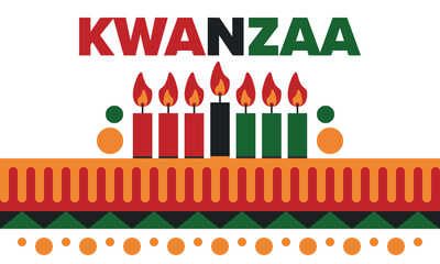 Obraz premium Kwanzaa Happy Celebration. African and African-American culture holiday. Seven days festival, celebrate annual from December 26 to January 1. Black history. Poster, card, banner and background. Vector