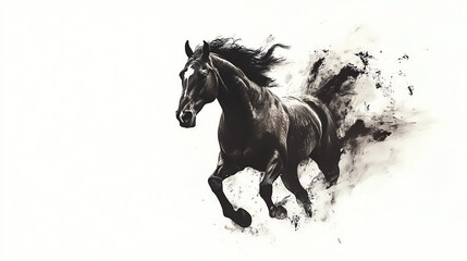 Horse galloping, motion and energy, isolated on white background