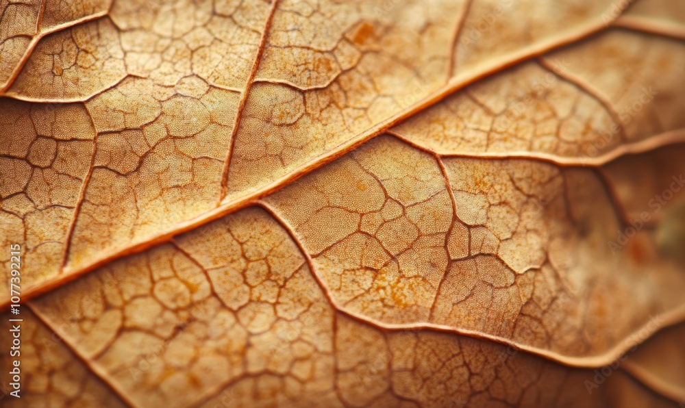 Poster close-up of a textured leaf with intricate veins in a warm brown color, highlighting the natural pat