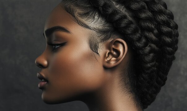 Black young woman with knotless braids hair portrait skin photography