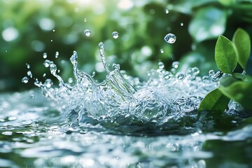 arafly shot of a splash of water on a leafy surface