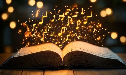 Musical Notes Erupting From an Open Book