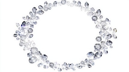 Elegant crystal wreath with sparkling gems in circular design on white background