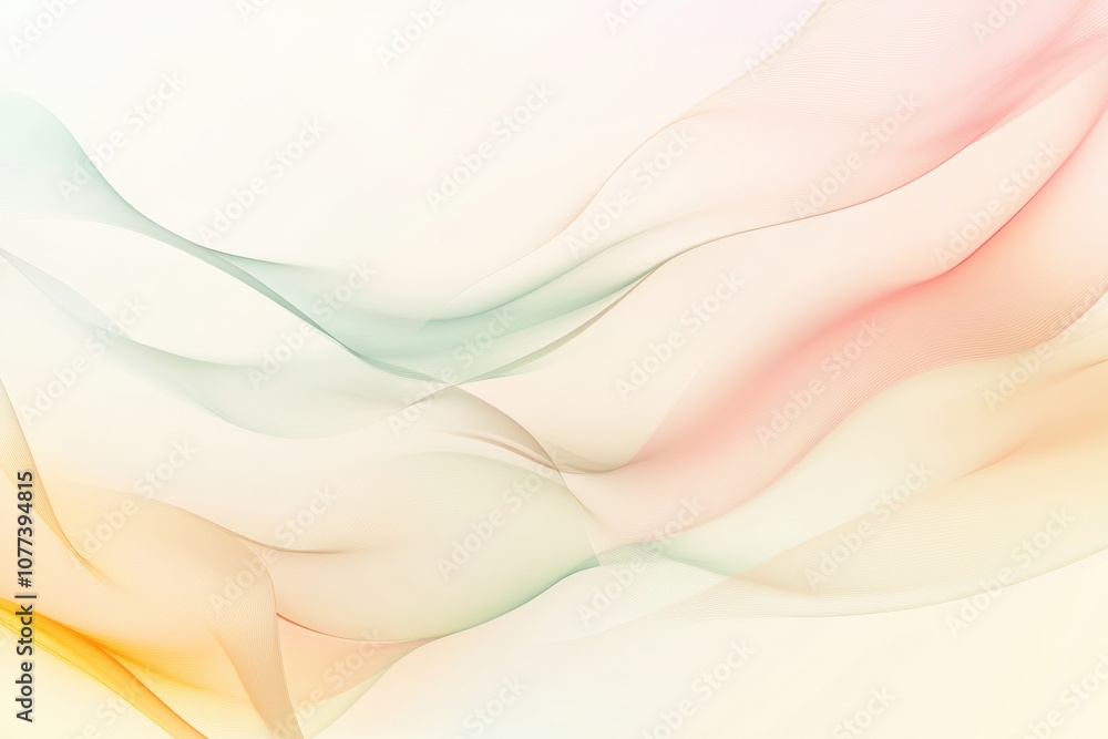 Poster Soft pastel shapes flow seamlessly across a light background, creating a calming visual experience suitable for modern interiors. Generative AI
