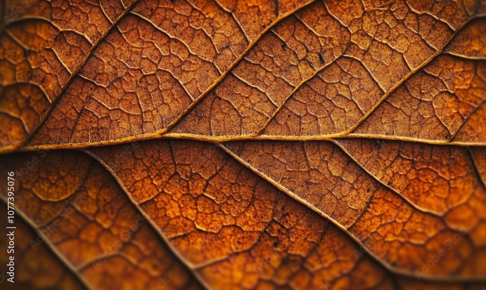 Poster close-up of a textured leaf with intricate veins in a warm brown color, highlighting the natural pat