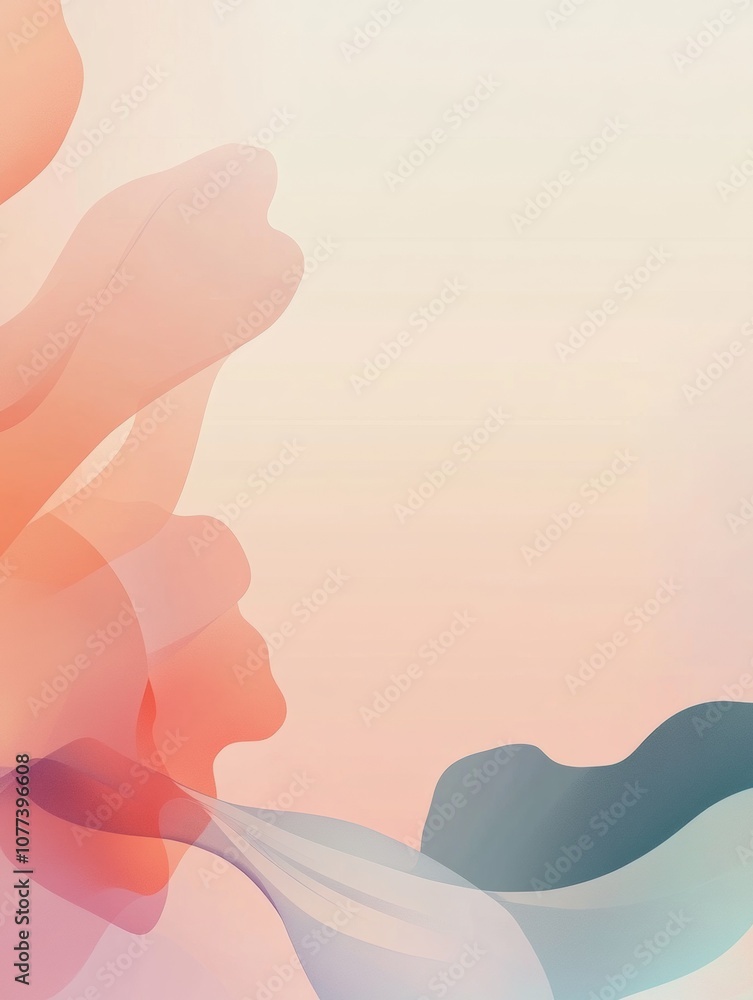 Poster delicate, flowing shapes in soft gradients interplay harmoniously against a soothing background, ref