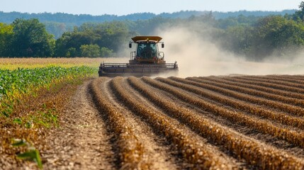 Fototapeta premium Combine Harvester Harvesting a Field of Crops