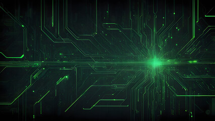 Fototapeta premium Futuristic dark background with lines of glowing green digital code, reminiscent of computer hacking themes and ideal for tech projects