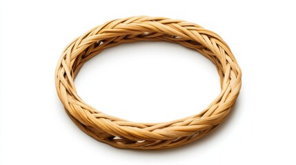 Obraz premium Handcrafted wicker wreath on white background - minimalist natural home decor