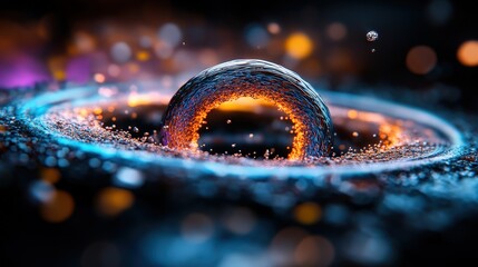 Fototapeta premium A glowing ring encircled by shimmering, sparkling particles, creating an ethereal and mysterious effect, brimming with luminous energy and mystic charm.