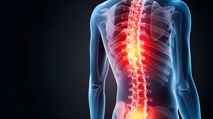 Human Spine with Pain Highlighted in Red