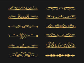 set of decorative vintage frames and borders.Vintage frames and scrollwork elements are decorated with gold. Classic curls, strokes in the vector.