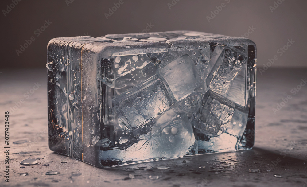 Poster Cube of ice is sitting on a table