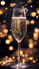 Champagne Glass with Bokeh Lights for New Year Celebration
