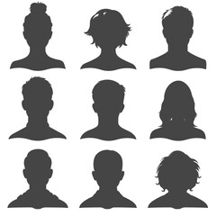 Silhouettes of diverse males and females with varying hairstyles against a light backdrop.