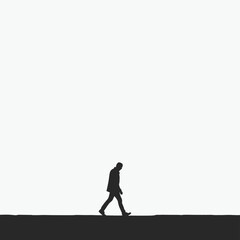 Silhouette of a man walking alone on a stark, minimalist background, evoking themes of solitude and introspection.