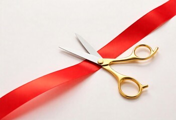 a scissors with a red ribbon on it.