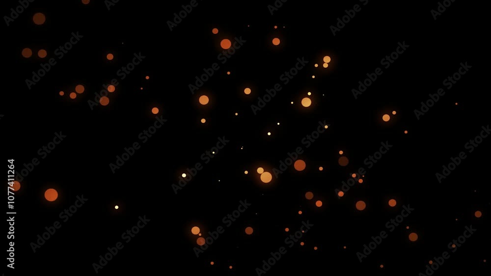 Poster glowing orange, orb-like particles floating in light streaks, creating a high-definition cgi backgro