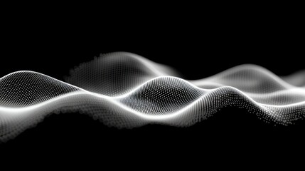 Abstract wave pattern with white dots on a black background.