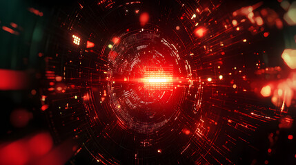 Obraz premium A digital interface with Cyber Threat Alert flashing in red surrounded by data streams and alert icons showing a potential attack.