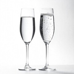 two champagne glasses with a white background.