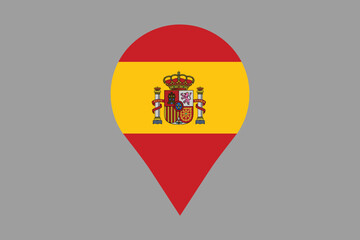 Spain flag with location sign, Flag of Spain national country symbol illustration Vector, Rectangle Spain flag illustration, Flat vector illustration
