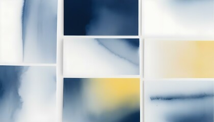 Set of abstract watercolor backgrounds, blue and yellow on white. AI generated
