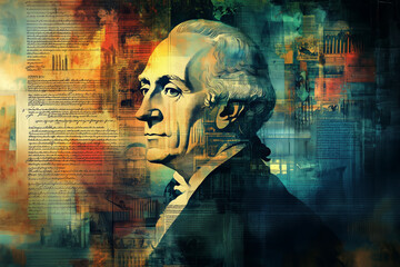 Artistic portrayal of a founding father amidst the Declaration's rich history