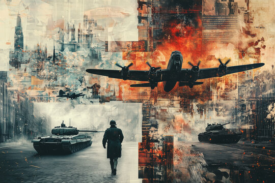 A dynamic collage of technological advancements in warfare
