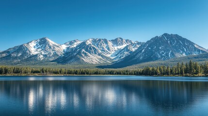 A Serene Mountain Lake Reflecting Snow-Capped Peaks