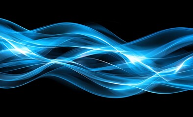 Vibrant abstract blue light waves on a dark background, creating a dynamic and futuristic energy flow