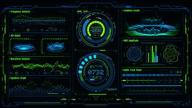 Audio Analysis & Voice Recording FUI HUD Interface - Loop - Overlay Graphic Element