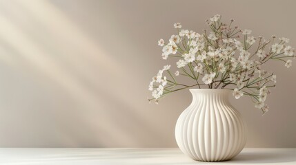 Naklejka premium Digital rendering of a classic flower vase with soft-hued flowers, placed against a pale backdrop, perfect for home decor visuals
