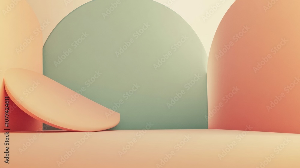 Poster Curved forms and gentle colors harmonize in a tranquil setting, showcasing the beauty of minimalist design with a touch of elegance. Generative AI
