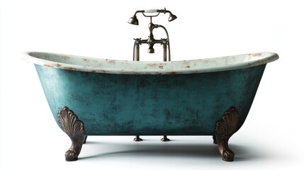 Free-standing vintage bathtub against a white background, isolated with a clipping path.