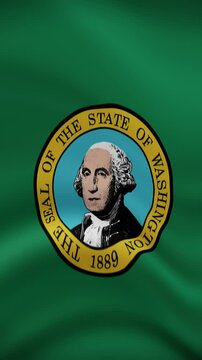 Washington State Waving Flag in Vertical Orientation. Realistic Flag Animation. Seamless Loop Background.
