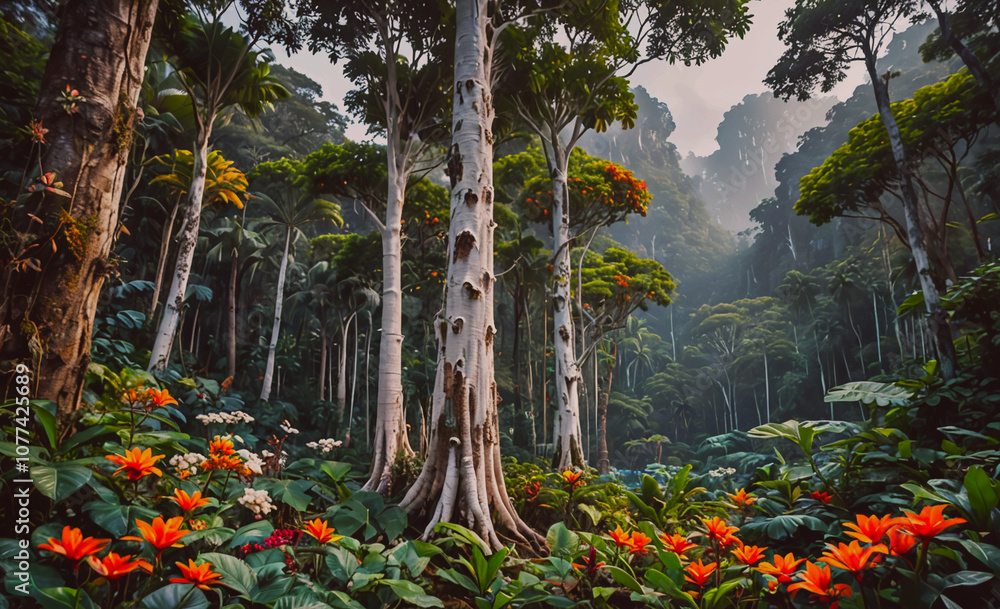 Poster forest with a large tree in the middle