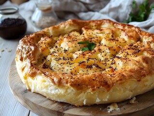 Savory cheese pie with caraway seeds.