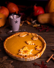 Homemade Pumpkin Pie with Rustic Autumn Decor