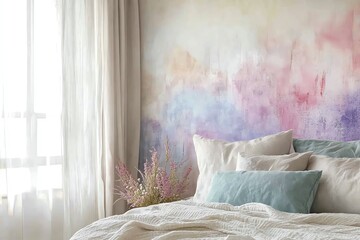 Pastel watercolor blend wallpaper with a linen finish.