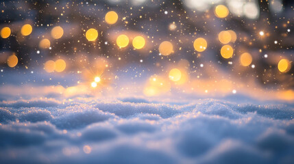 Fototapeta premium Winter Wonderland Background with Bokeh Lights and Snow
