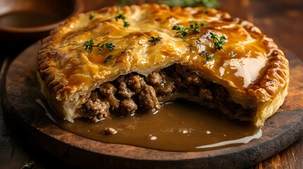 Savory meat pie with gravy