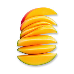 Stacked mango slices fresh tropical fruit isolated transparent background
