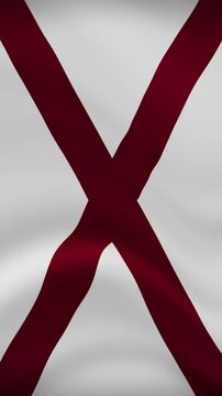 Alabama State Waving Flag in Vertical Orientation. Realistic Flag Animation. Seamless Loop Background.