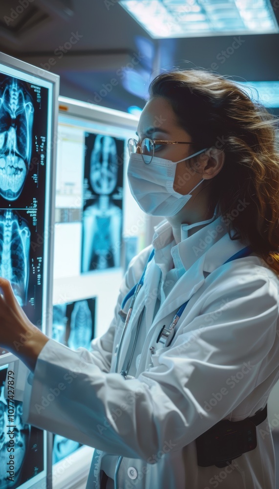Aufkleber radiologist utilizing ai software for enhanced x-ray analysis in modern healthcare